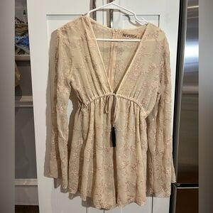 Reverse romper xs, beige lace patterned chiffon